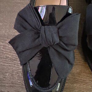 Botkier Black Patent Leather Loafers with Bow, Size 8 1/2